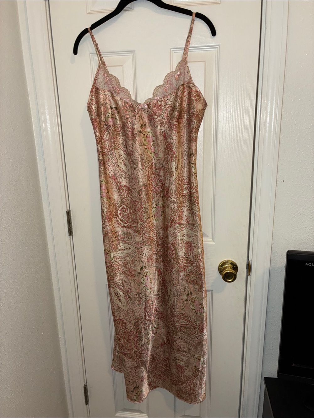 Vintage Paisley Lace-Trim Slip Dress in Blush Pink